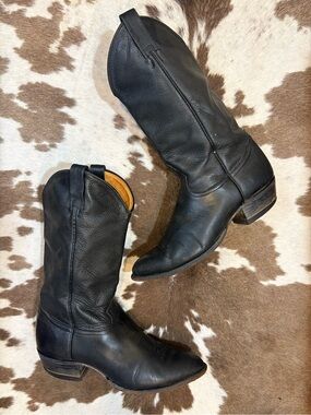 Tony Lama Black Leather Western Cowboy Boots 9 1/2 D
